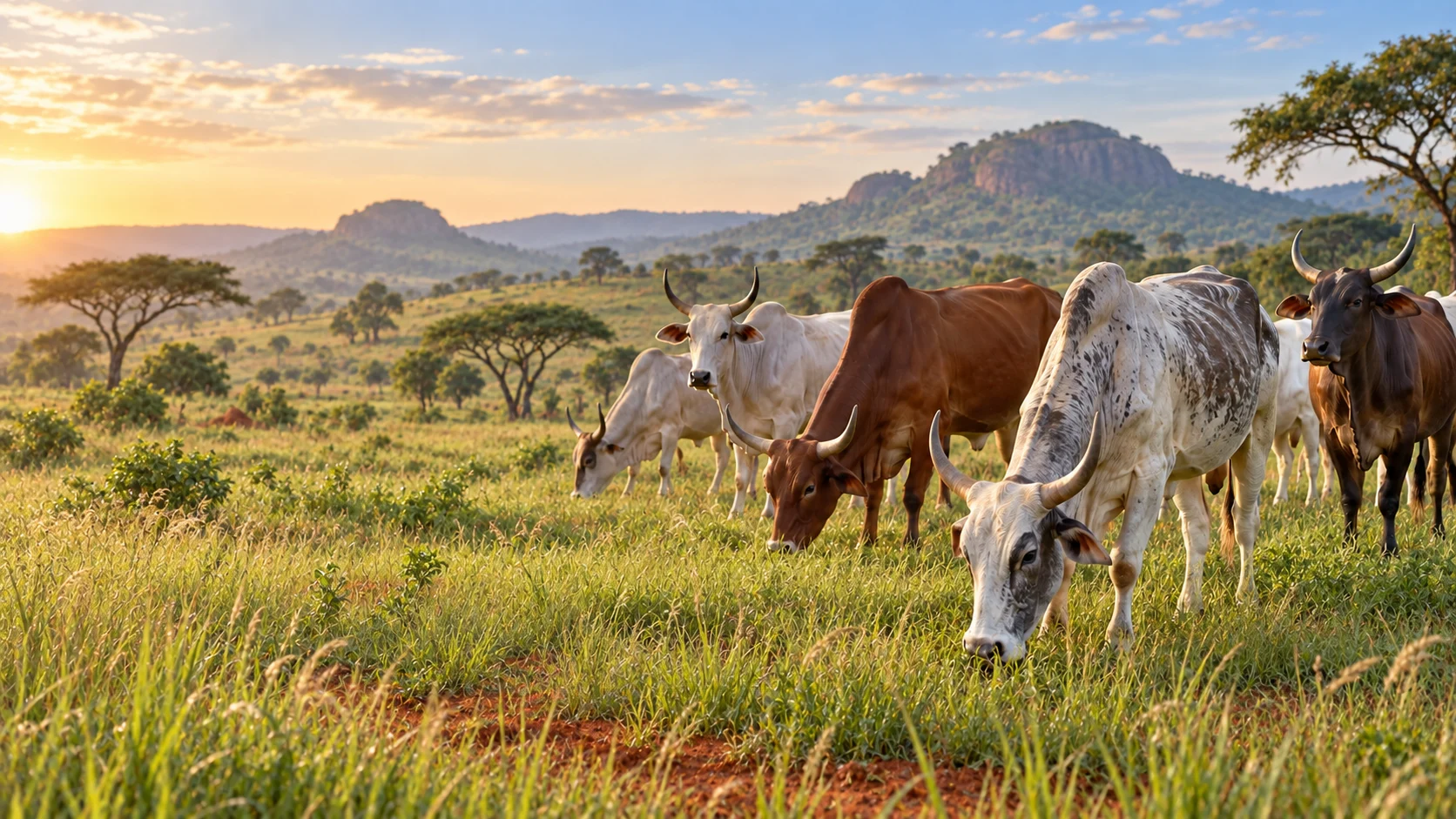 Troupeau de bovins vigoureux dans la savane de l’Adamaoua au Cameroun